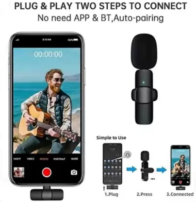  K8 YouTube Wireless Mic Plug & Play Type C Collar Mic Support Android-IOS Microphone